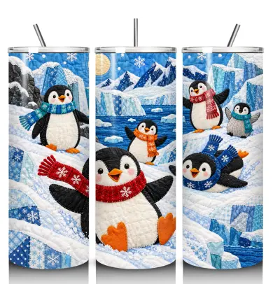 Penguins 20 oz GLITTER steel tumbler