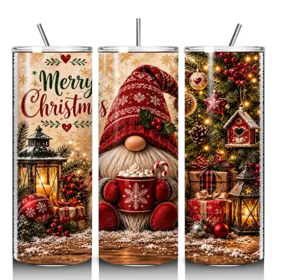 Christmas Gnome 20 oz GLITTER steel tumbler