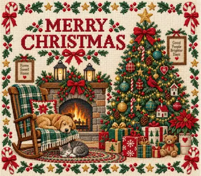 Embroidered Christmas Hearth