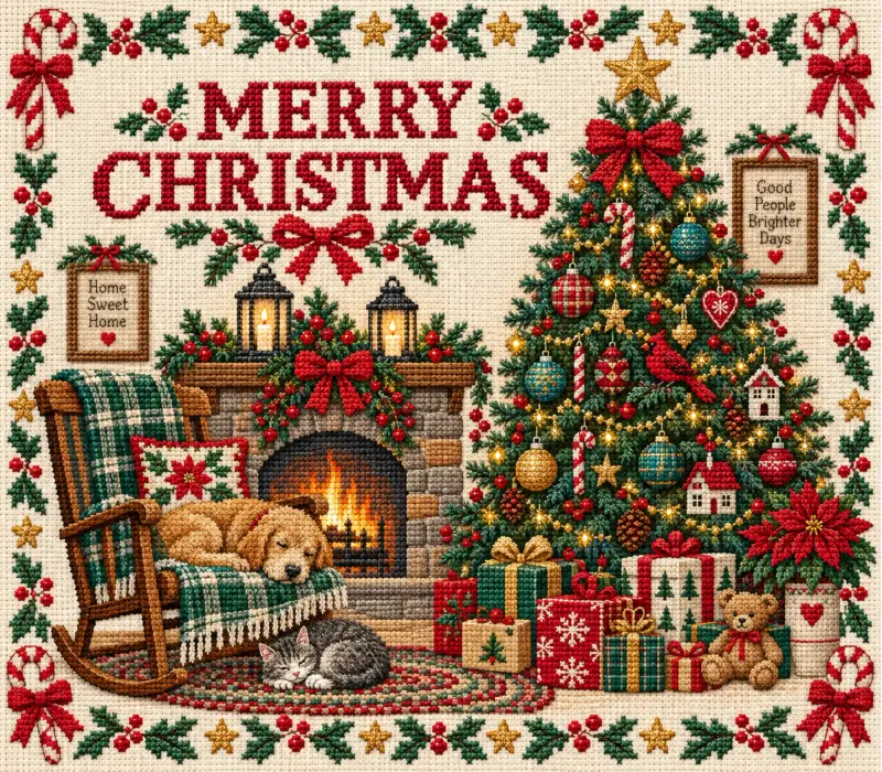 Embroidered Christmas Hearth