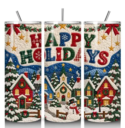 Happy Holidays 20 oz steel GLITTER tumbler