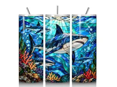 Shark - Stained Glass Design 20 oz steel