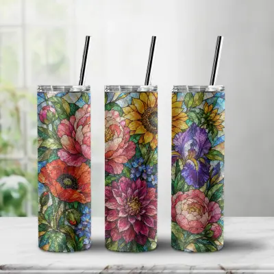 Flowers Stained Glass Design Glitter