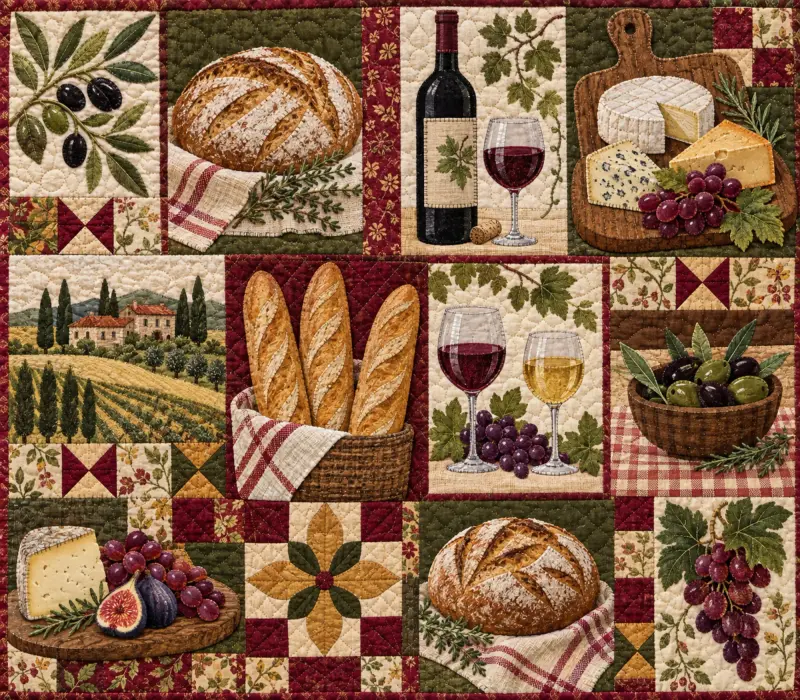 Quilted Wine, Cheese & Sourdough Design