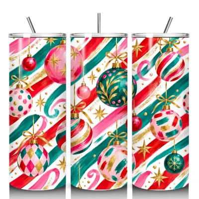 Holiday Ornaments 20oz GLITTER steel tumbler