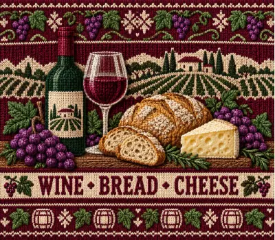 Wine, Bread & Cheese Vineyard Knitted Design